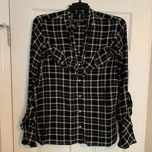 Idyllwind plaid ruffle pearl snap button down